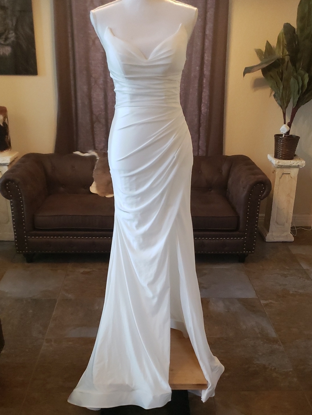 White Strapless Ruched Wedding Gown